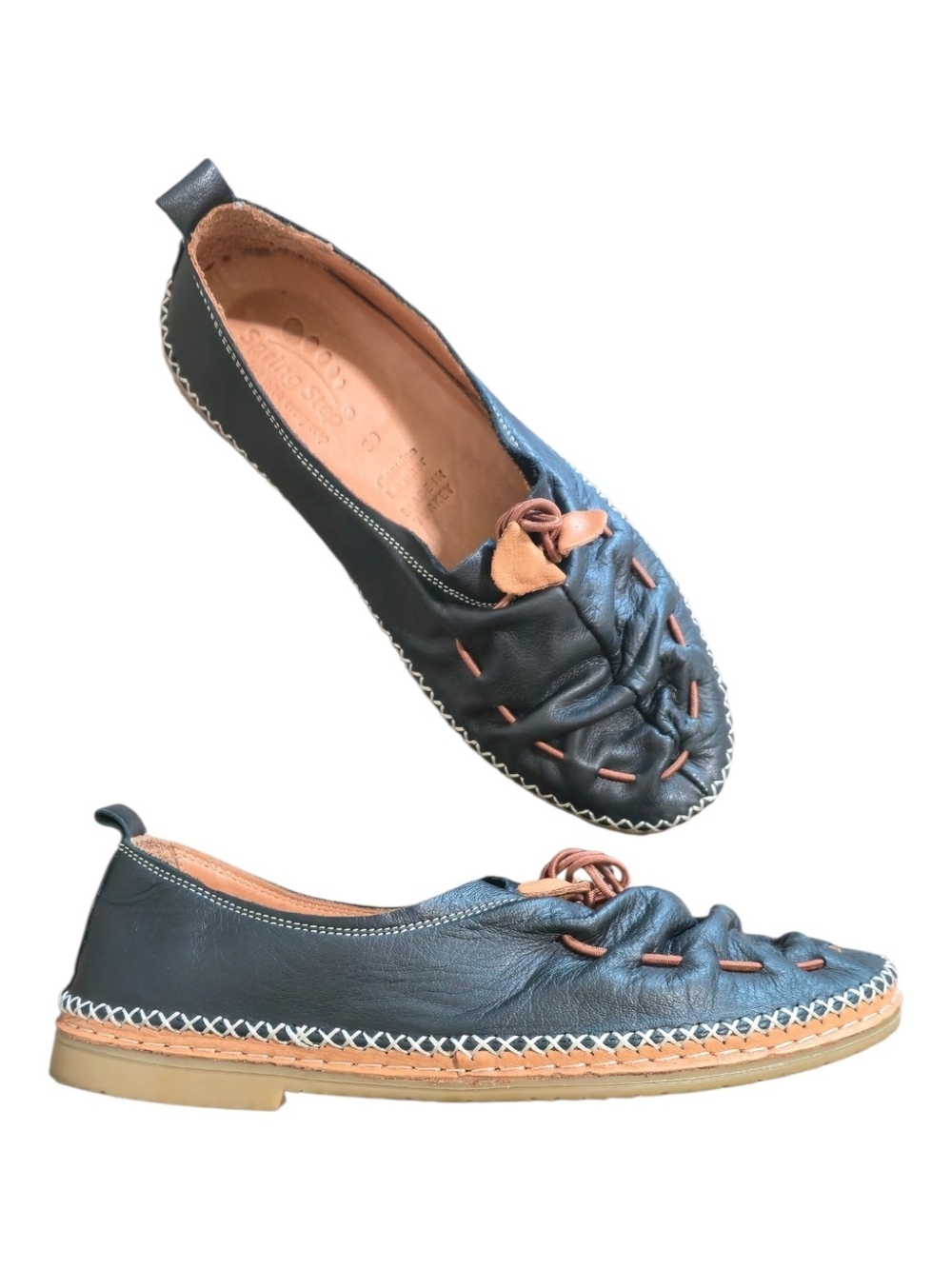 Spring Step Berna Black Turkish Leather Moccasins Comfort Flats 39 8.5 NWOB Boho
